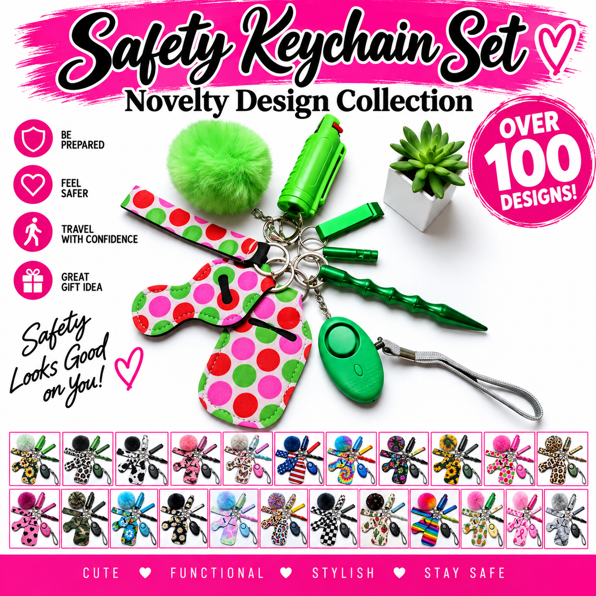 Safety Keychain - 9pc Set with Pepper Spray