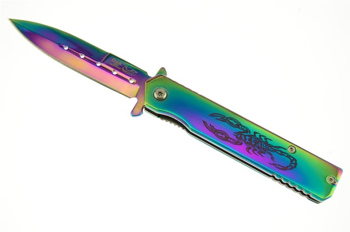 4.5 Inch Closed Spring Assist Scorpion Folding Knife - Titanium