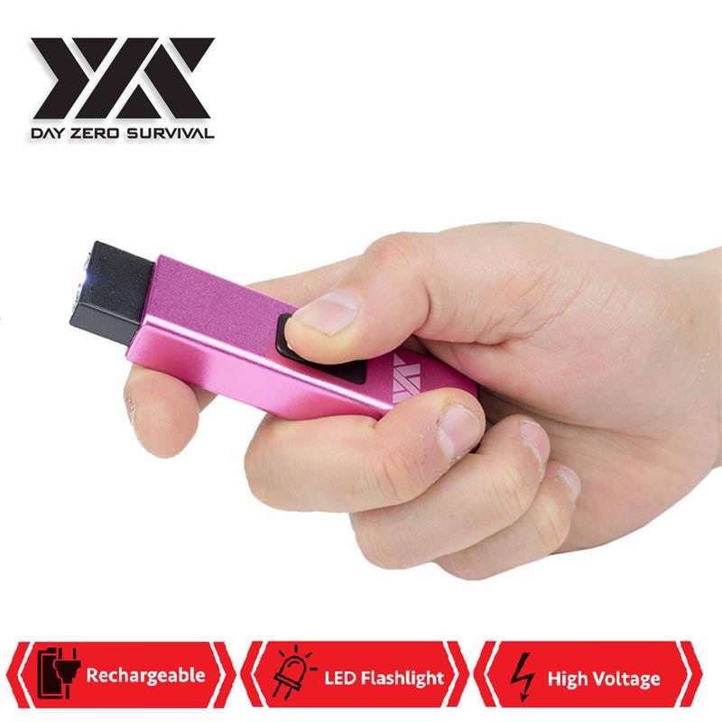 DZS Rechargeable USB Self Defense Pink Stun Gun With LED Light