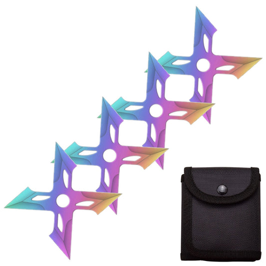 4 Pc Titanium Finish Four-Pointed X Throwing Ninja Stars Shuriken