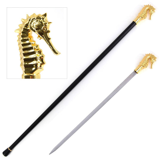 Golden Luxury Hippocampus Sea Horse Handle Cane Sword