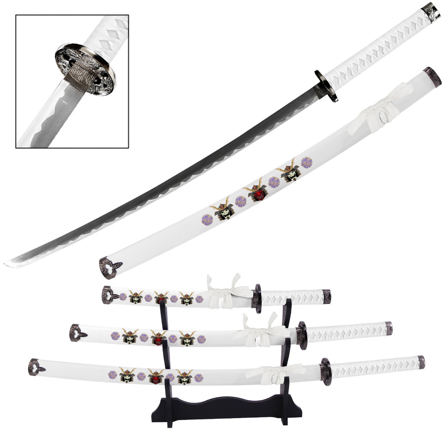 Bushido Japanese Samurai Katana Sword Set with Stand White
