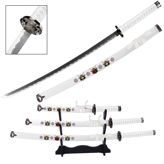 Bushido Japanese Samurai Katana Sword Set with Stand White