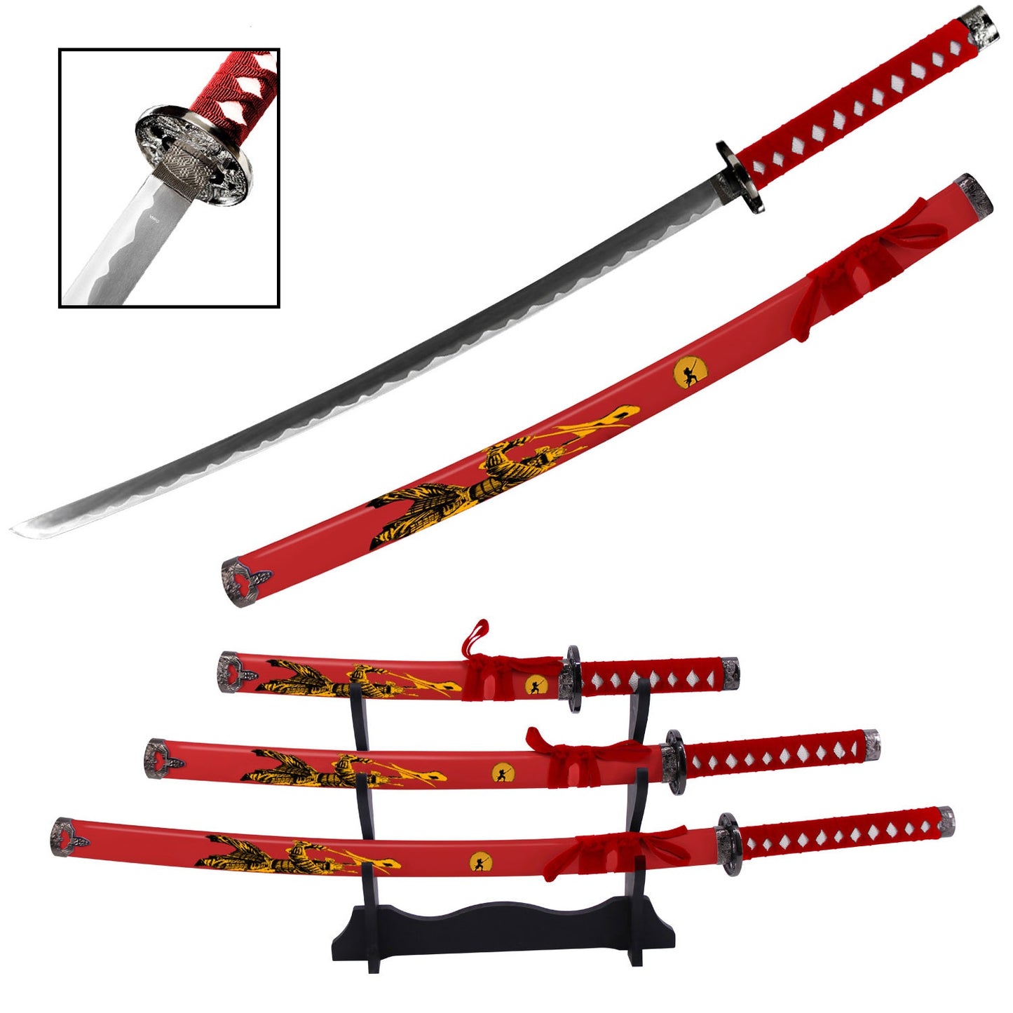 Li Naomasa Japanese Samurai Katana Sword Set with Stand Red