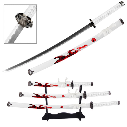 Li Naomasa Japanese Samurai Katana Sword Set with Stand White