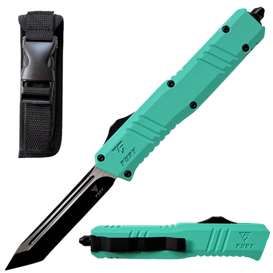 8.5" Tiffany Teal Blue Tanto Blade Automatic OTF Out the Front Knife