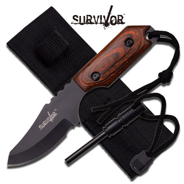 7" Hunting Survival KNIFE with Fire Starter & Sheath - Pakka Wood Handle