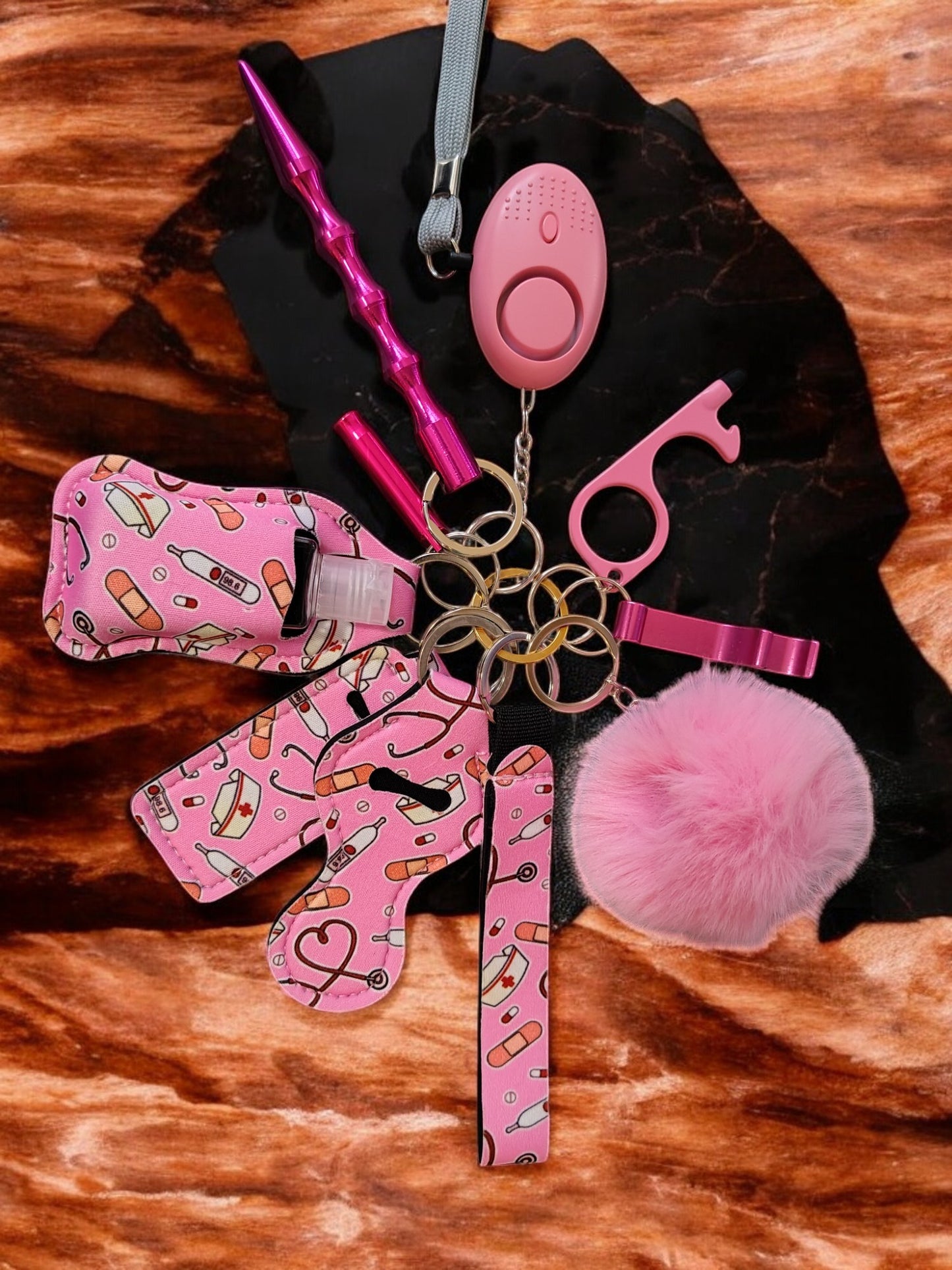 CLOSEOUT - 10 Piece Keychain Set Pink Medical Design