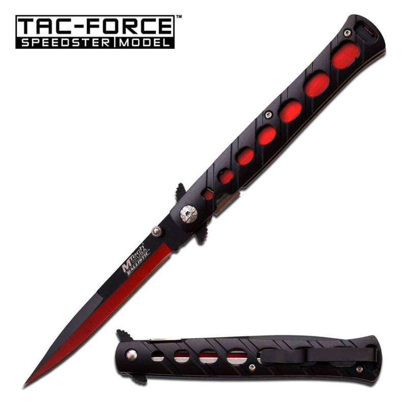 Two Tone Black Red Blade Stiletto Tactical Folding Spring Assist Knife