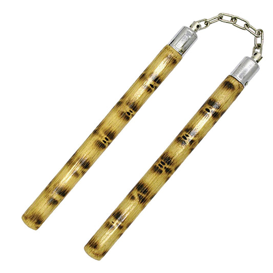 12 Inch Round Burnt Rattan Wood Nunchaku Ball Bearing Chain