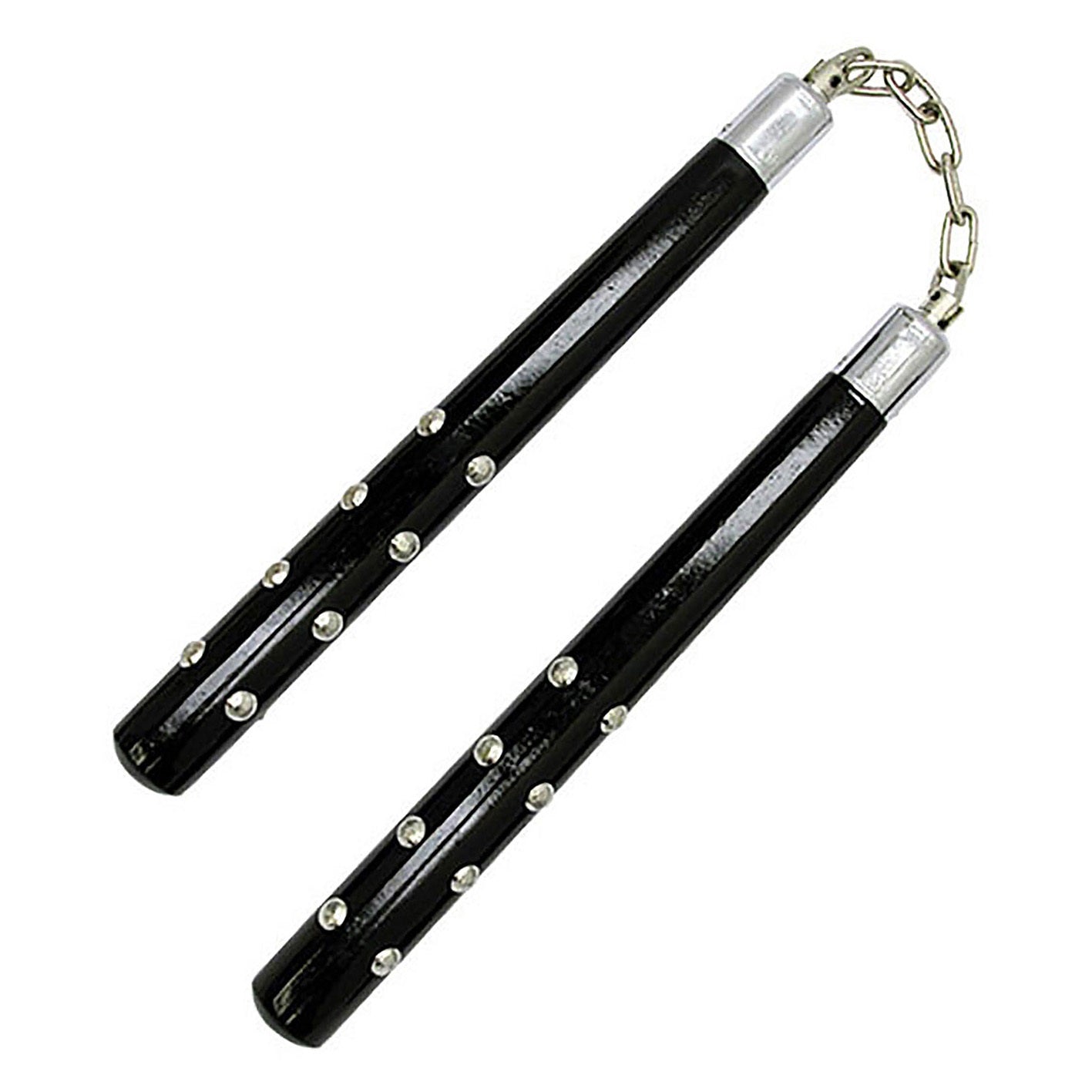 12 inch Black Wooden Round Nunchaku with Chrome Studs
