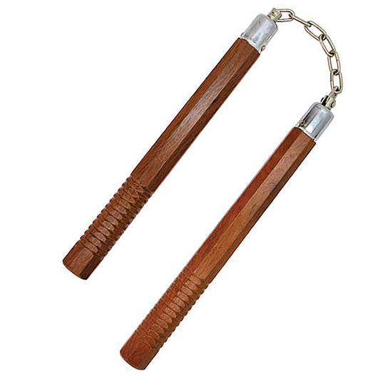 12 inch Natural Wood Brown Octagon Nunchaku with Grip
