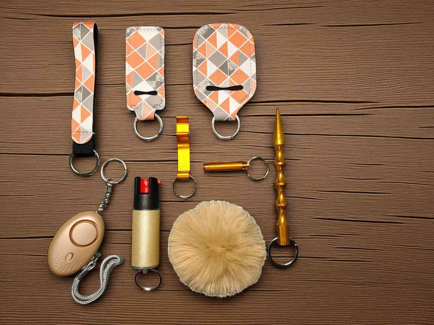 10 Piece Keychain Set with Pepper Spray
