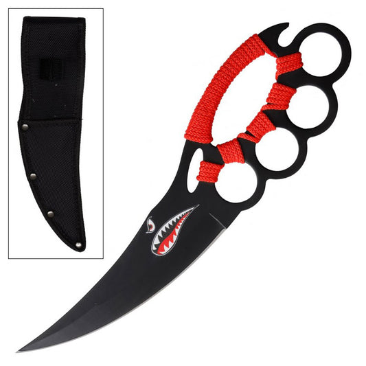 Red Cord Wrapped Handle Ninja Knuckle Fighter Cobra Knife
