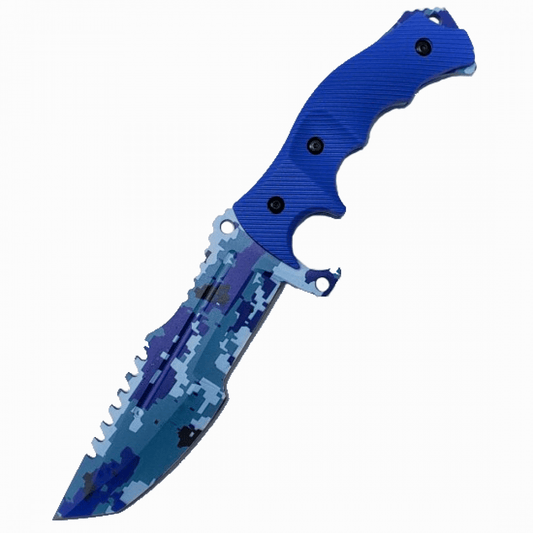 11" Blue Camo Military Combat Fighter Hunter Bowie Knife Full Tang Tanto Blade