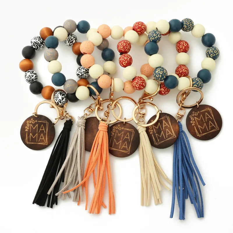 Retro Tassel Wood Beaded "MAMA" Women's Keychain Wholesale