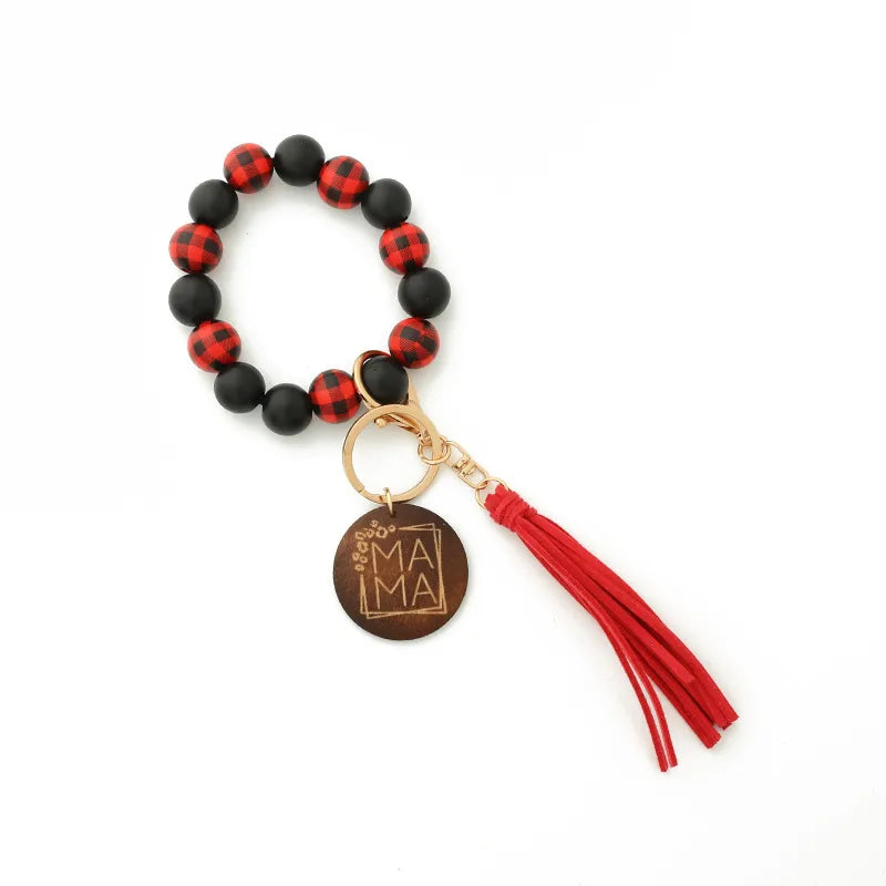 Retro Tassel Wood Beaded "MAMA" Women's Keychain Wholesale