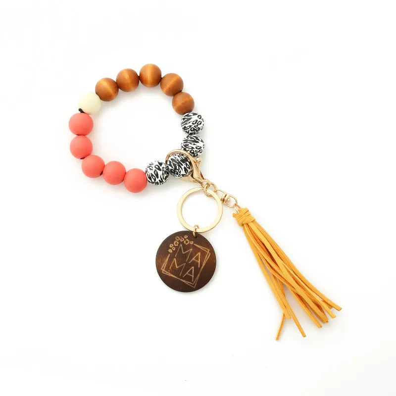 Retro Tassel Wood Beaded "MAMA" Women's Keychain Wholesale