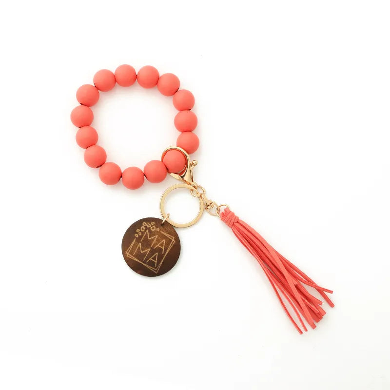 Retro Tassel Wood Beaded "MAMA" Women's Keychain Wholesale