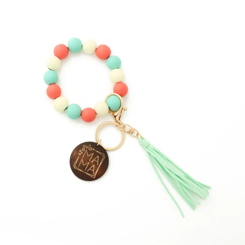 Retro Tassel Wood Beaded "MAMA" Women's Keychain Wholesale