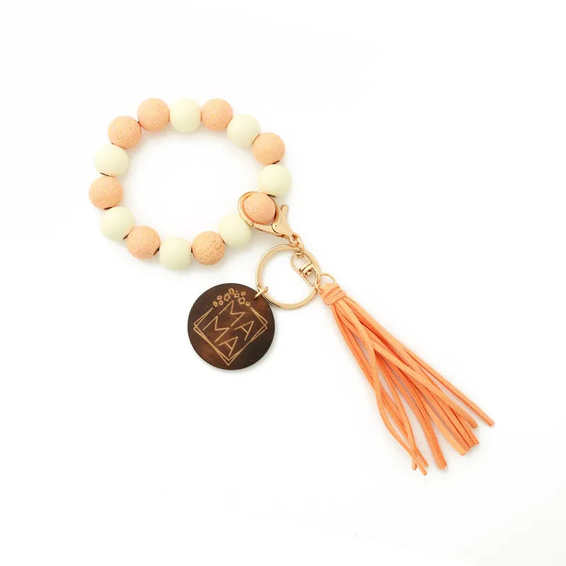 Retro Tassel Wood Beaded "MAMA" Women's Keychain Wholesale