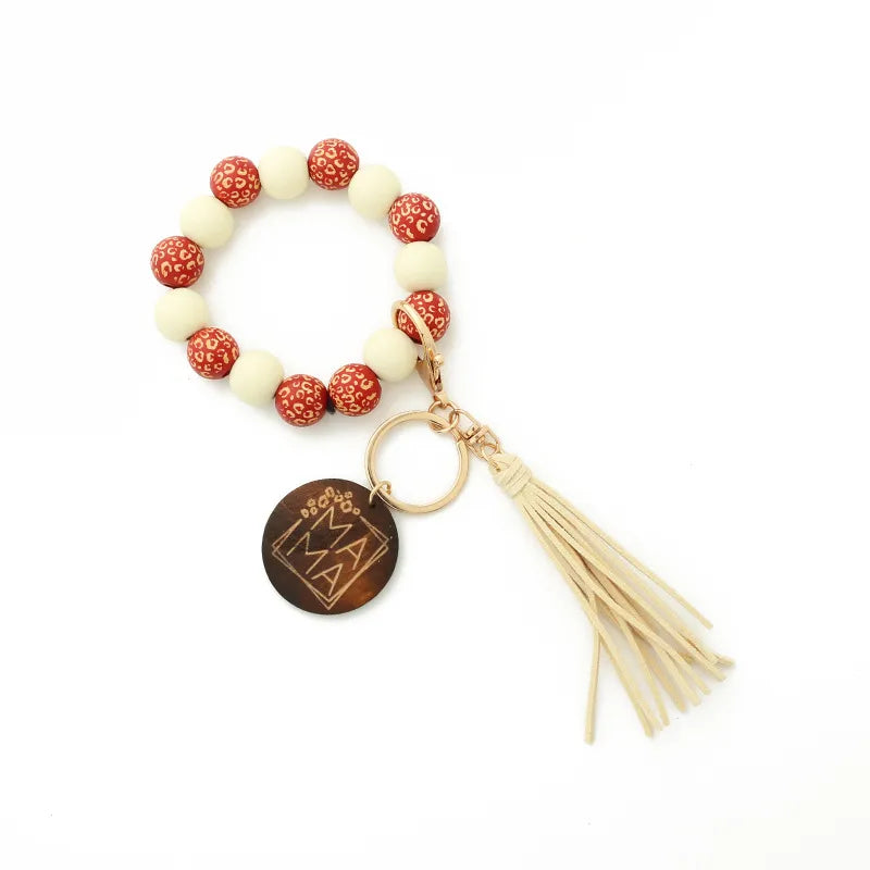 Retro Tassel Wood Beaded "MAMA" Women's Keychain Wholesale