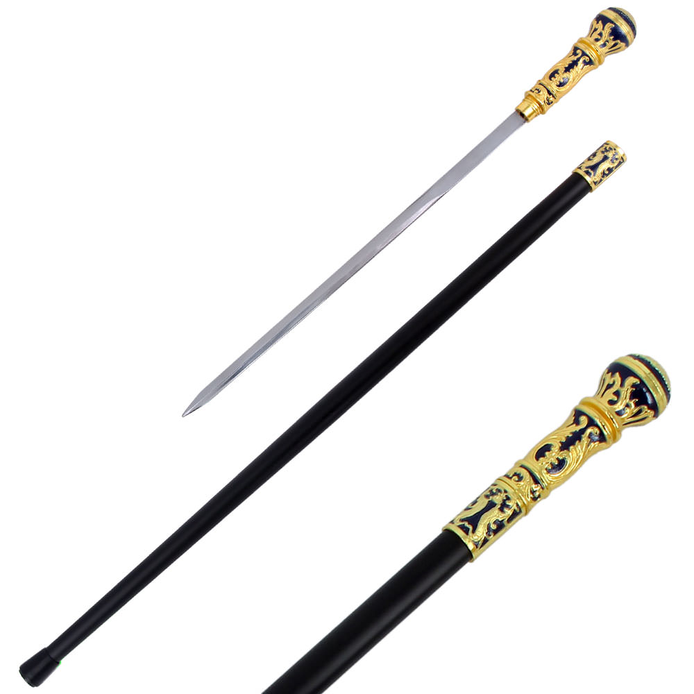 36" Golden Blue Knob Deluxe Steel Cane Sword