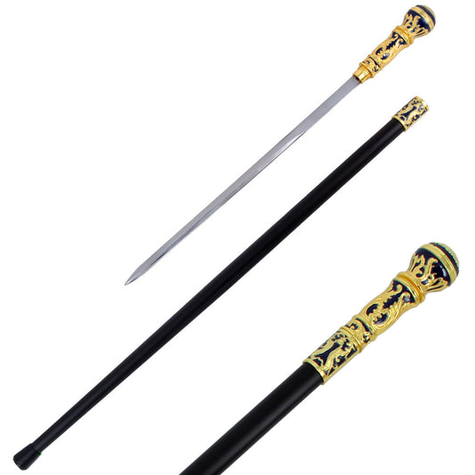 36" Golden Blue Knob Deluxe Steel Cane Sword