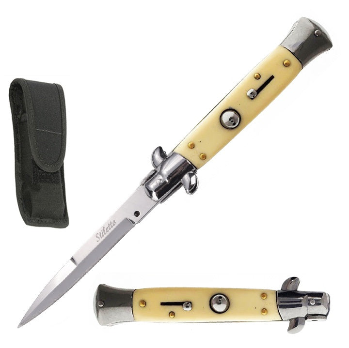 8.75" Italian Stiletto Automatic Switch Blade Knife Ivory Handle