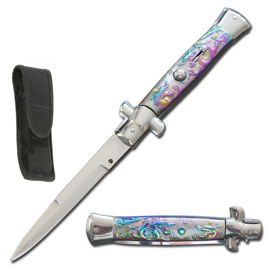 9.75" Italian Milano Stiletto Dragon Handle Automatic Knife