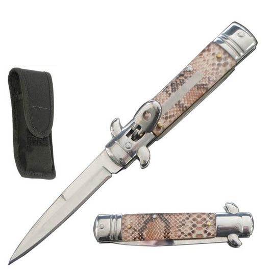 7.75" Automatic Switchblade Lever Lock Knife - Snake Skin Handle