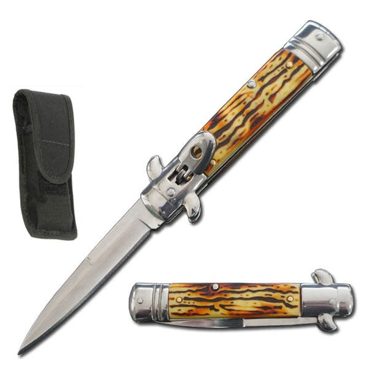 7.75" Automatic Switchblade Lever Lock Knife - Stag Handle
