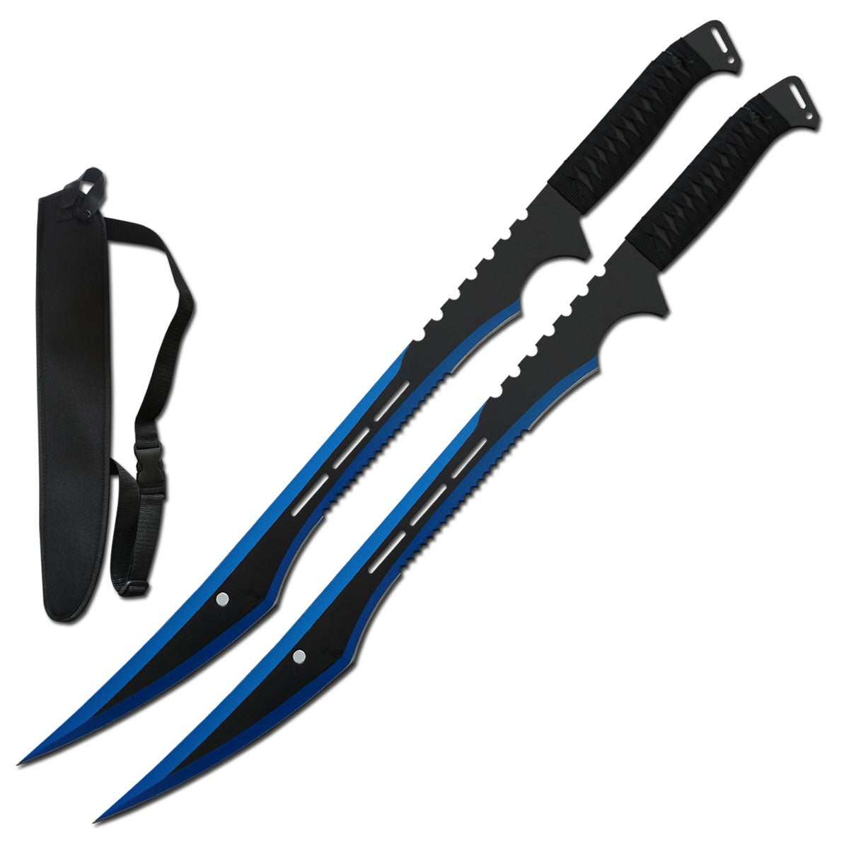 2 Pc 27 Inch Full Tang Twin Ninja Fighting Sword Set Blue