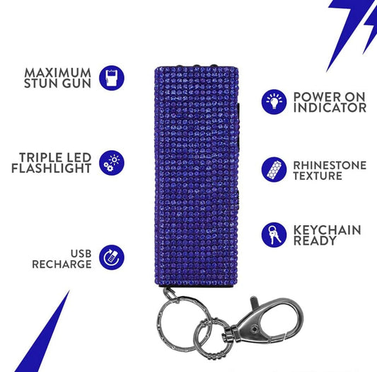 Bling It On Mini Rhinestone Stun Gun Keychain with LED Flashlight Rechargeable Blue by Guard Dog