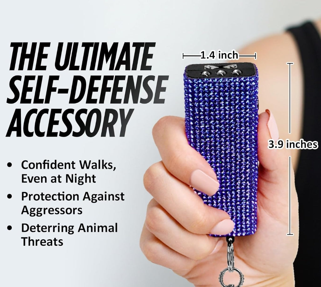 Bling It On Mini Rhinestone Stun Gun Keychain with LED Flashlight Rechargeable Blue by Guard Dog