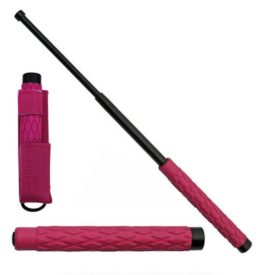 16" Self Defense Extendable Solid Steel Walking Stick Baton Pink Handle