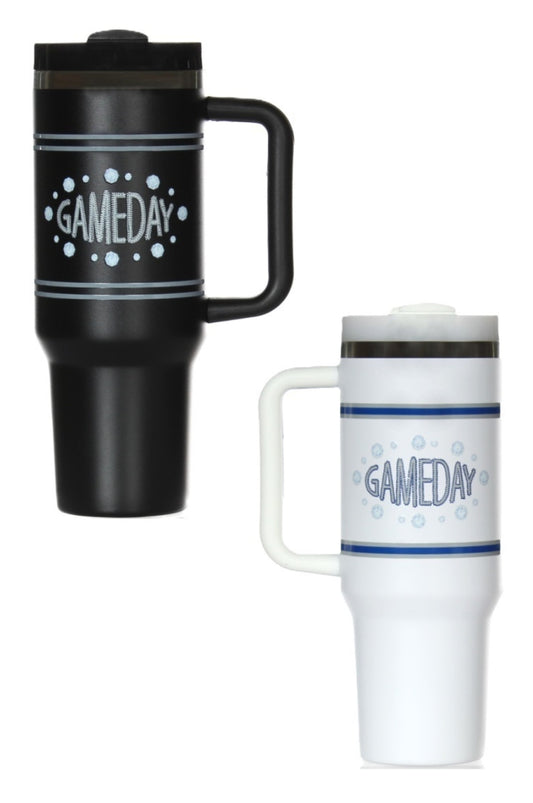 40oz Game day stainless steel tumbler with 2 straws