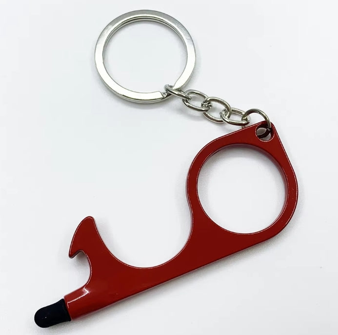 Multitool Keychain Door Opener with Touchscreen Stylus and Bottle Opener