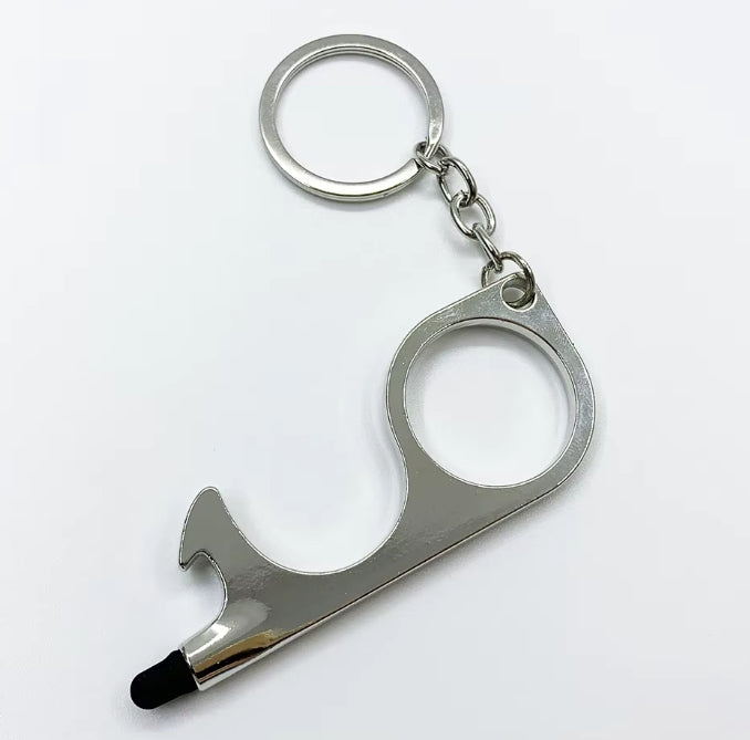 Multitool Keychain Door Opener with Touchscreen Stylus and Bottle Opener