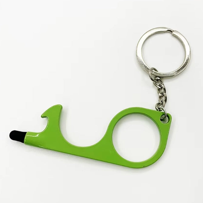 Multitool Keychain Door Opener with Touchscreen Stylus and Bottle Opener