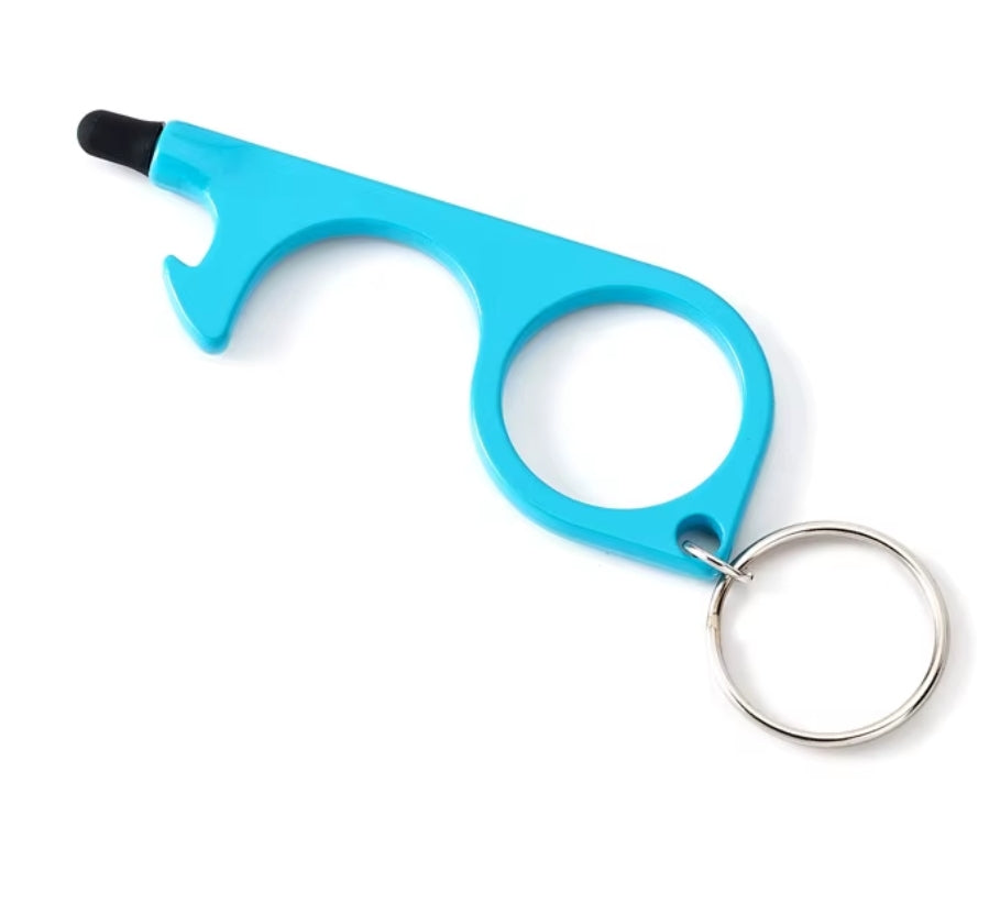 Multitool Keychain Door Opener with Touchscreen Stylus and Bottle Opener