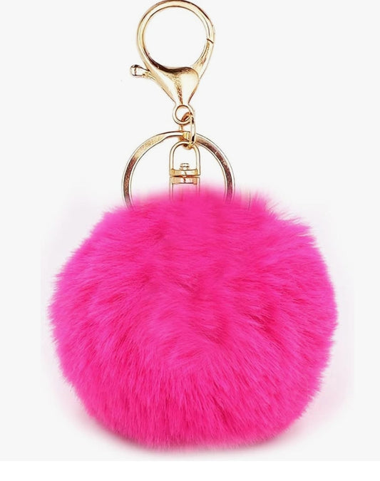 "CLEARANCE" MINI FUR POMPOM Bright Pink with Gold Clasp