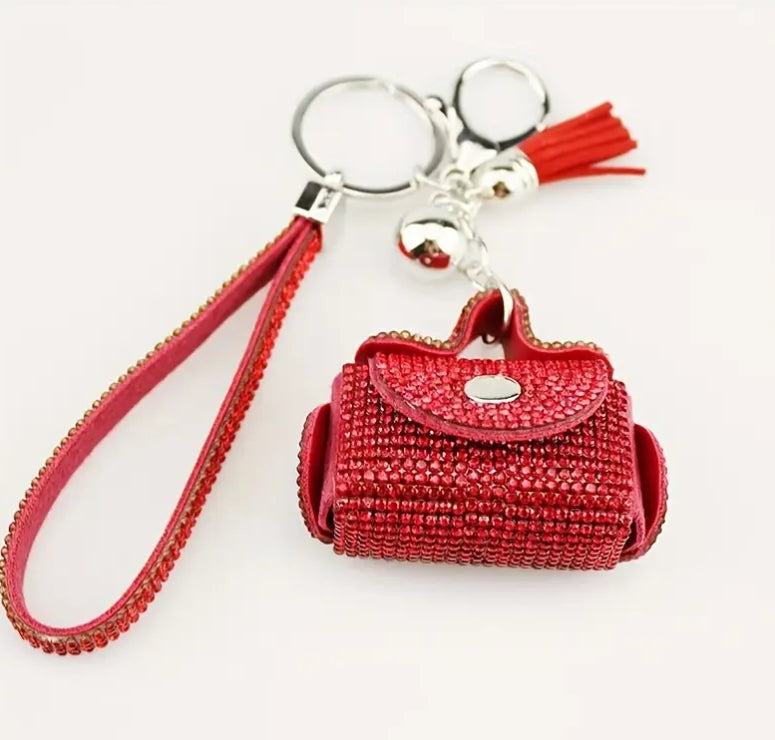 Diamond-Studded Red Rhinestone Keychain Accessory