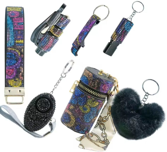 Rhinestone 7 Piece Keychain Set