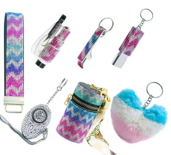 Rhinestone 7 Piece Keychain Set