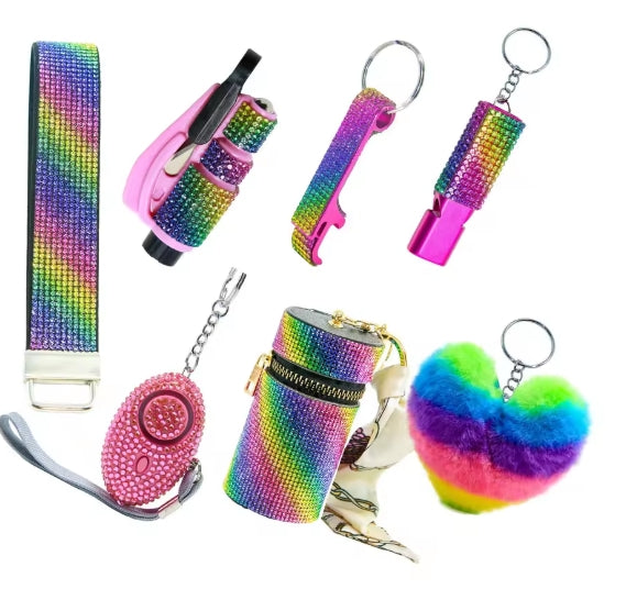 Rhinestone 7 Piece Keychain Set
