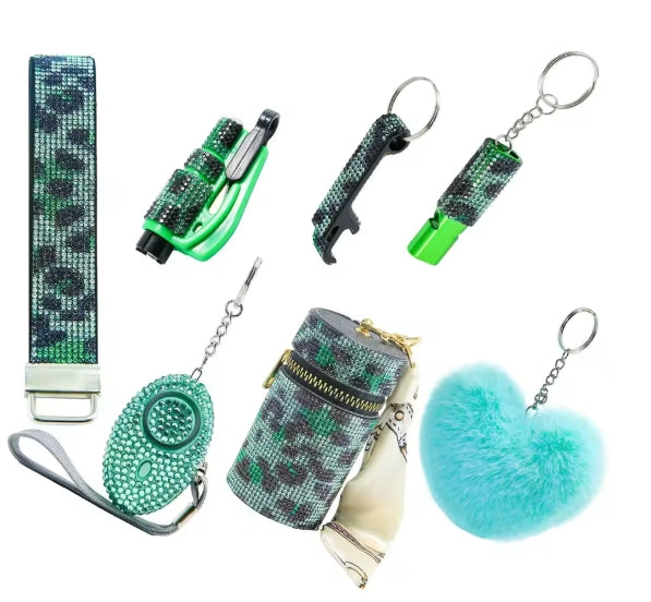 Rhinestone 7 Piece Keychain Set