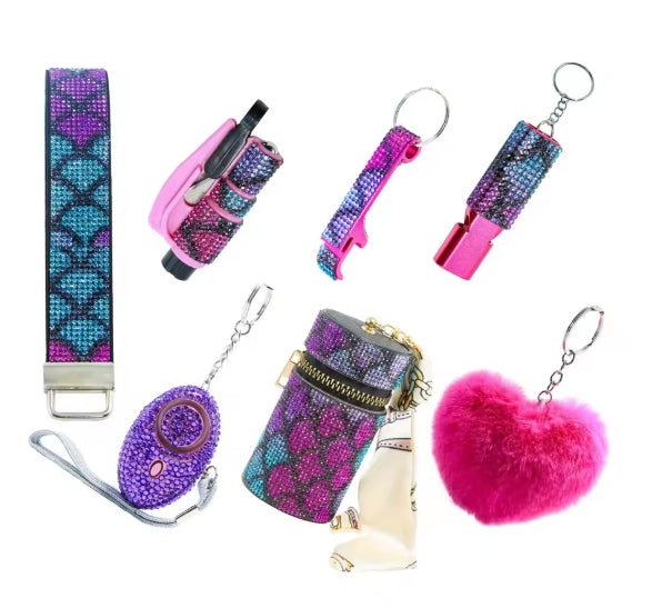 Rhinestone 7 Piece Keychain Set