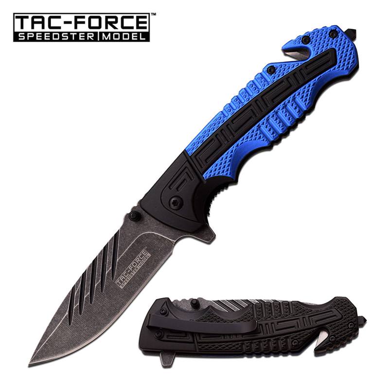 Tac Force Tactical Rescue Spring Assisted Knife Black Blue Handle