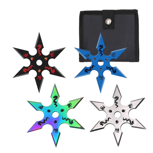 4 PC Set Ninja Throwing Stars Anime Shuriken Knife Blade Six-Sided